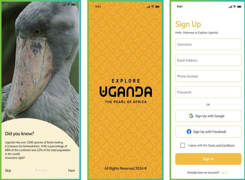 The Explore Uganda App interface
