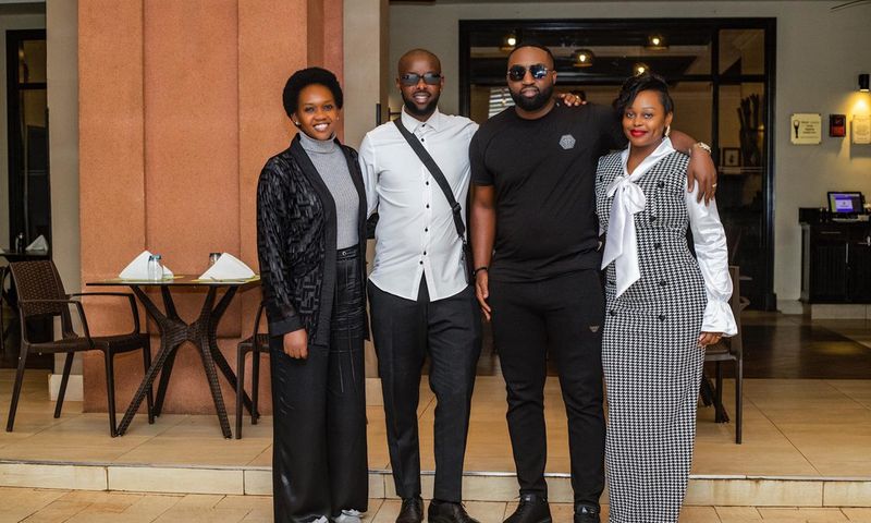 Eddy Kenzo and Minister Nyamutoro pose with Rema Namakula, her husband Dr Hamza Ssebunnya