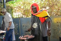 Albert Katuruguma during the roast off challenge at the launch of the Uganda Waragi Sponsored Ndeku NyamaChoma festival