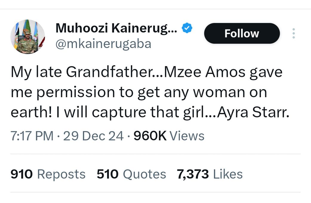 Muhoozi post on X