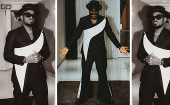 Ykee Benda springs like black panther in a stylish casual loose suit/Instagram
