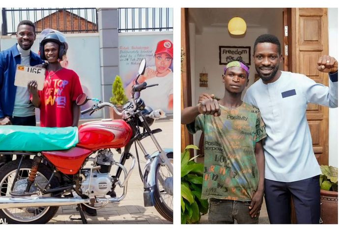 Bobi Wine gifted a new bike to Rozio from Isingiro