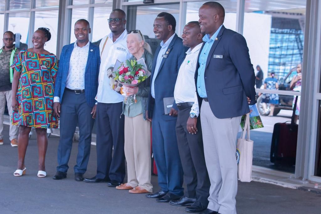 Officials who welcomed Jane Goodall at Entebbe Airport