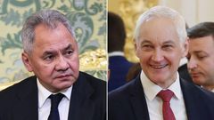 Former Russian defense minister Sergei Shoigu (left) and his replacement Andrey Belousov (right).Sergei Bobylyov/Pool/AFP via Getty Images; Vyacheslav 
Prokofyev/Pool/AFP via Getty Images