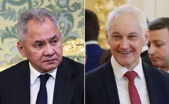 Former Russian defense minister Sergei Shoigu (left) and his replacement Andrey Belousov (right).Sergei Bobylyov/Pool/AFP via Getty Images; Vyacheslav 
Prokofyev/Pool/AFP via Getty Images
