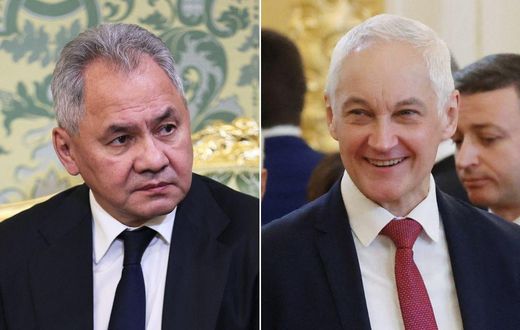 Former Russian defense minister Sergei Shoigu (left) and his replacement Andrey Belousov (right).Sergei Bobylyov/Pool/AFP via Getty Images; Vyacheslav 
Prokofyev/Pool/AFP via Getty Images