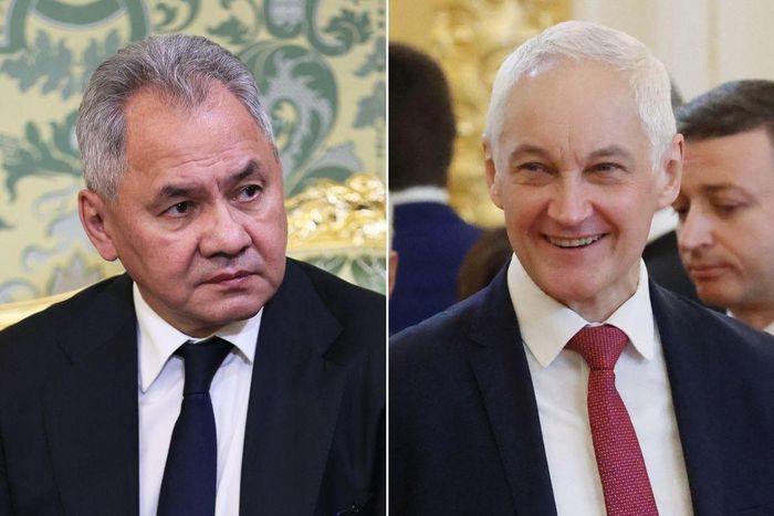 Former Russian defense minister Sergei Shoigu (left) and his replacement Andrey Belousov (right).Sergei Bobylyov/Pool/AFP via Getty Images; Vyacheslav 
Prokofyev/Pool/AFP via Getty Images