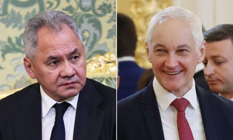 Former Russian defense minister Sergei Shoigu (left) and his replacement Andrey Belousov (right).Sergei Bobylyov/Pool/AFP via Getty Images; Vyacheslav 
Prokofyev/Pool/AFP via Getty Images