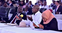 President William Ruto, Uganda's Yoweri Museveni and Tanzainia's Samia Suluhu during a past regional event