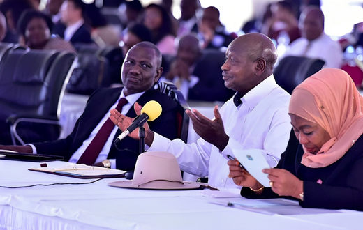 President William Ruto, Uganda's Yoweri Museveni and Tanzainia's Samia Suluhu during a past regional event