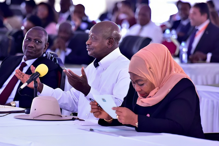 President William Ruto, Uganda's Yoweri Museveni and Tanzainia's Samia Suluhu during a past regional event