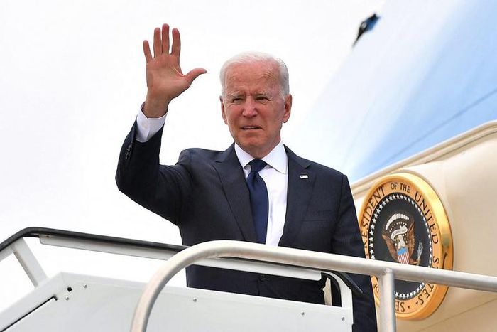 President Joe Biden boards Air Force One before departing from Tulsa International Airport in Tulsa, Oklahoma, on June 1, 2021.