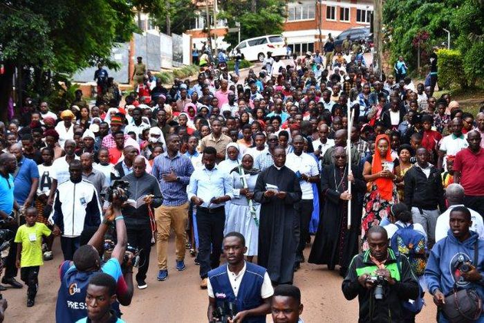 The Catholic procession on their way to Old Kampala