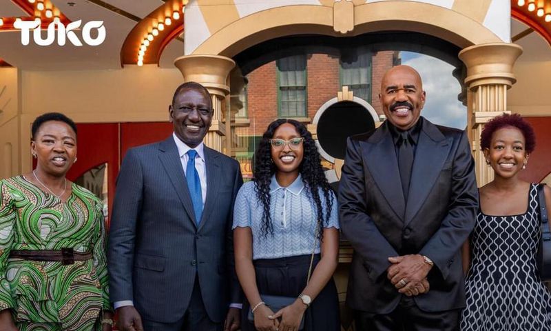 President William Ruto and First Lady Rachel Ruto with their daughters meet Steve Harvey in the U.S.