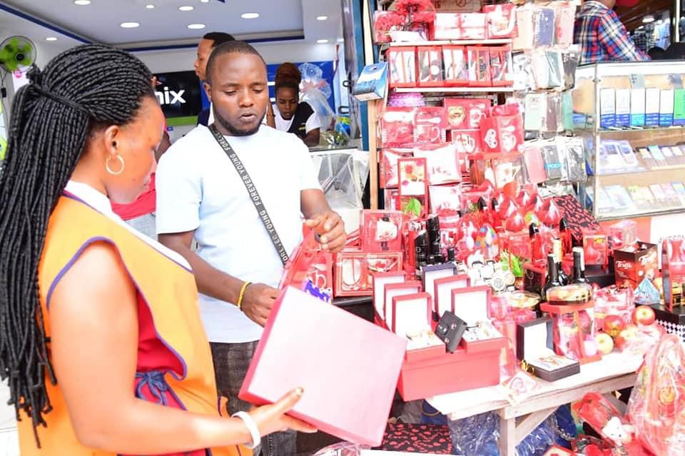 Many shops stocked up Valentine's Day gifts ranging from faux flowers, teddy bears