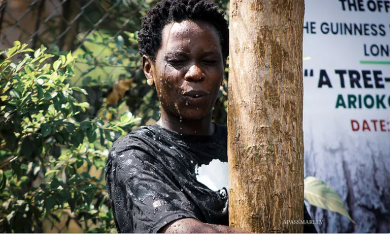 Faith Patricia Ariokot broke the world's tree hugging record