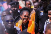 Minister Phiona Nyamutoro with pilgrims from Nebbi district