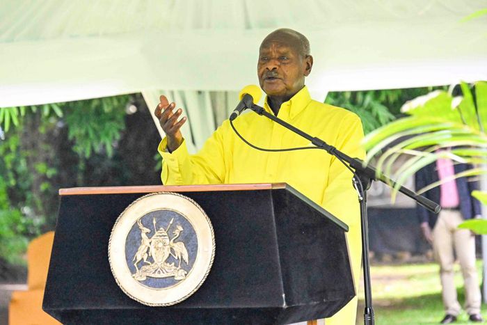 President Museveni addressing the NRM MPs on Thursday