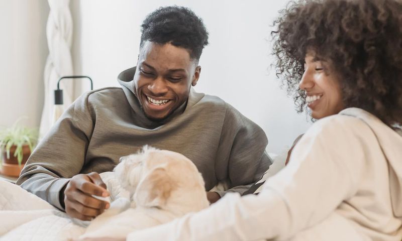 A couple smiling