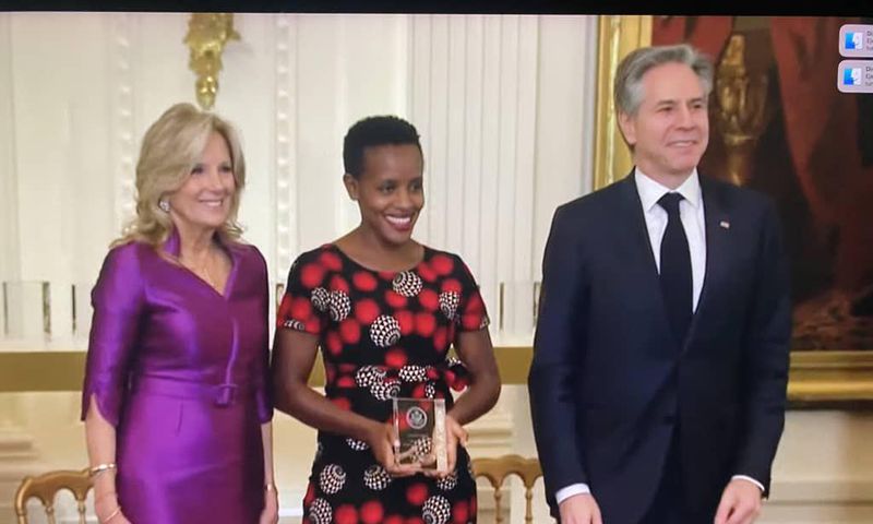 Agather Atuhaire received the award from Anthony Blinken and First Lady Jill Biden