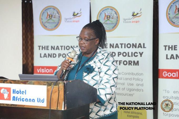 The Lands Ministry Permanent Secretary Mrs Dorcas W Okalany speaking at the policy review