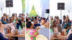 Kirumira, Ham, and Sudhir 'race' to give Juliana money at a wedding function/Instagram
