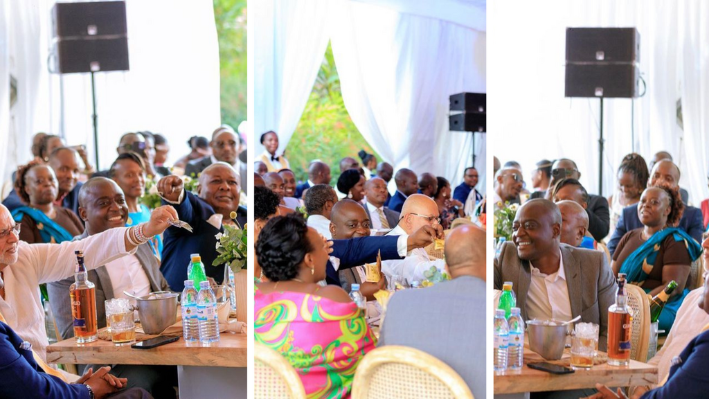 Kirumira, Ham, and Sudhir 'race' to give Juliana money at a wedding function/Instagram