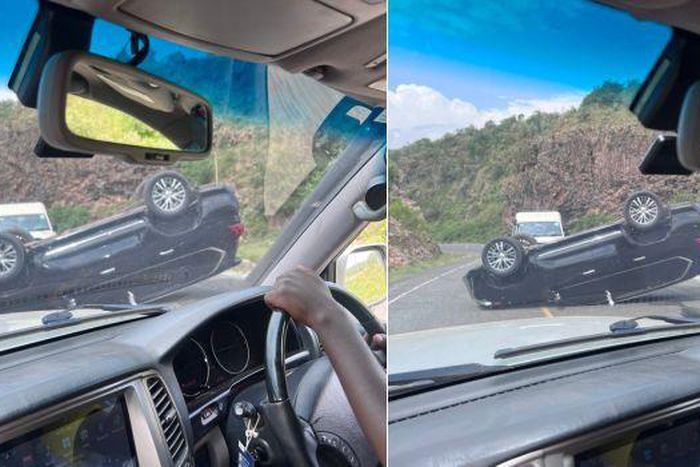 The Lexus 570 which in President Ruto's convoy which was flipped