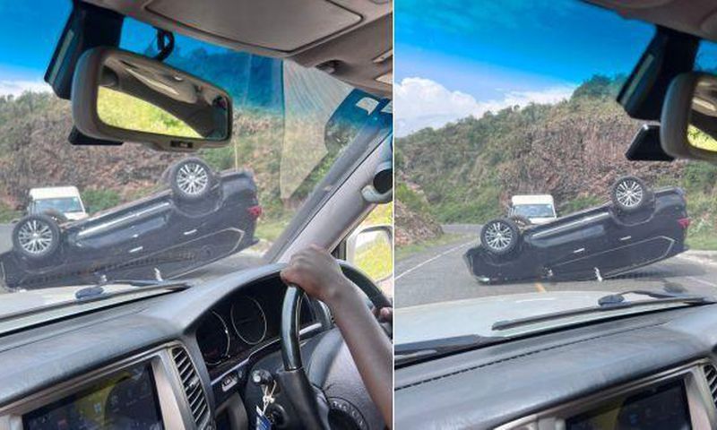 The Lexus 570 which in President Ruto's convoy which was flipped