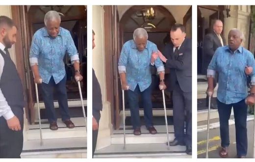 Amama Mbabazi was filmed struggling to walk in London