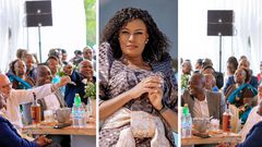 Kirumira, Ham, and Sudhir 'race' to give Juliana money at a wedding function/Instagram