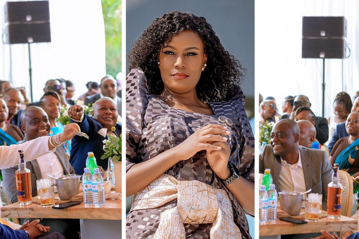 Kirumira, Ham, and Sudhir 'race' to give Juliana money at a wedding function/Instagram