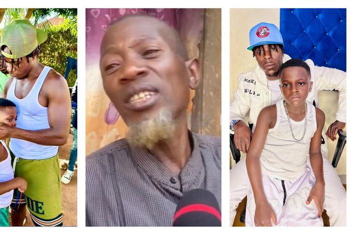 Godfrey Kibuuka (C) claims to be the biological father of Champion Ogudo. He says Alien Skin took away the pre-teen and his two brothers from him