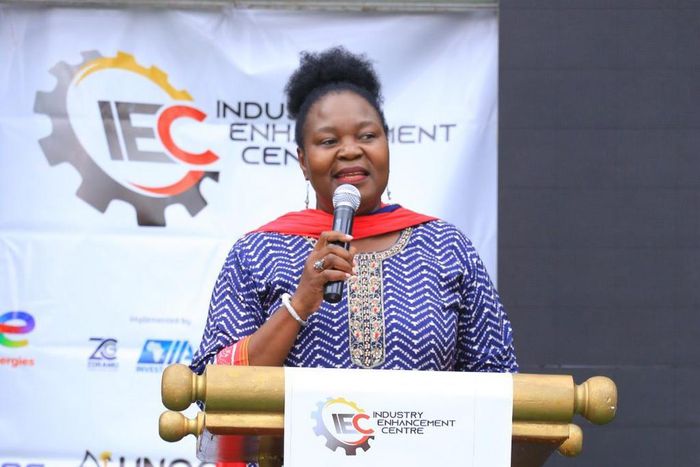 Energy Minister Ruth Nankabirwa speaking at the launch of the IEC in Kampala on Feb 27, 2023