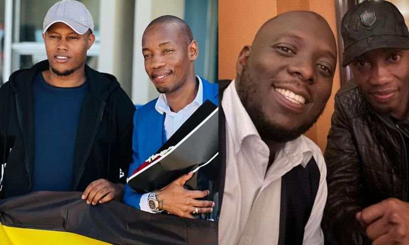 Bryan White with Frank Mwesigye (L) and Kasuku.
