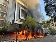 Uganda House along Kenyatta Avenue on fire during the anti-finance bill protests on Tuesday June 25, 2024