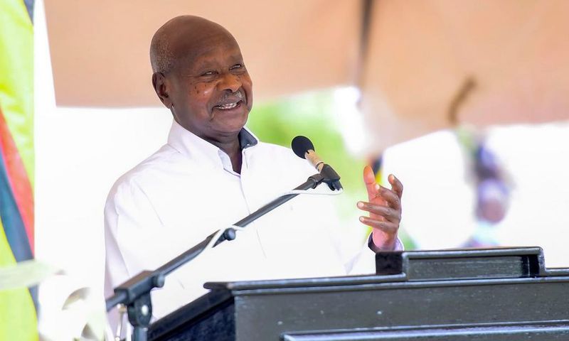 President Museveni speaking at the event at Kololo