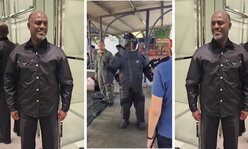 Andrew Mwenda launched inside a bomb suit in Thailand/Instagram