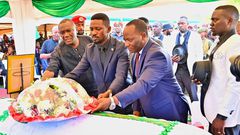 The NUP leadership laying the wreath on the casket of Kato Lubwama