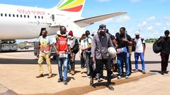 The returnees on arrival at Entebbe International Airport