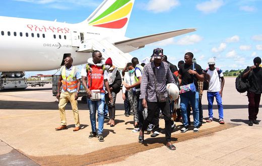 The returnees on arrival at Entebbe International Airport