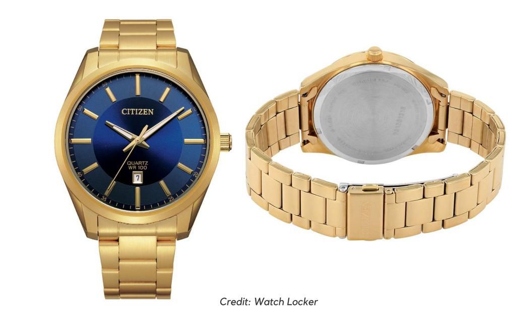 The Citizen Men's Blue Dial Gold Stainless Steel Watch effortlessly combines sophistication with a touch of boldness