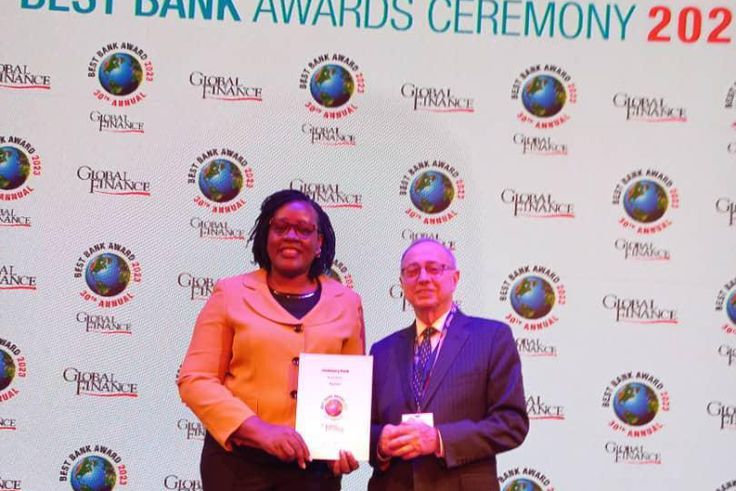 The Bank's General Manager Corporate Communication and Marketing, Ms Beatrice Lugalambi receiving the award in Morocco