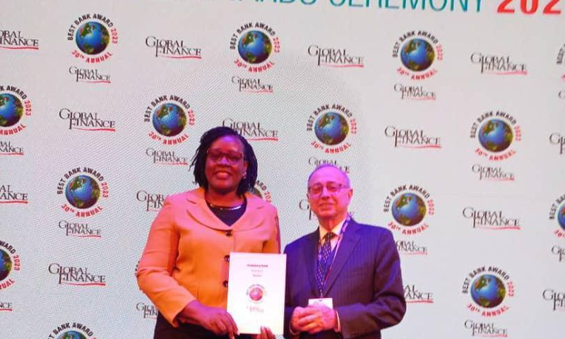 The Bank's General Manager Corporate Communication and Marketing, Ms Beatrice Lugalambi receiving the award in Morocco