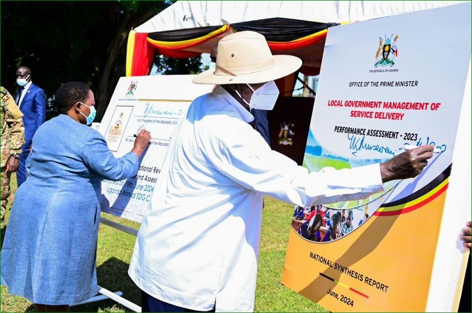 President Museveni and Prime Minister Robinah Nabbanja at the SDGs conference