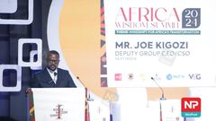 Joe Kigozi, Next Media’s Deputy Group CEO delivering his speech at the Africa Wisdom Summit