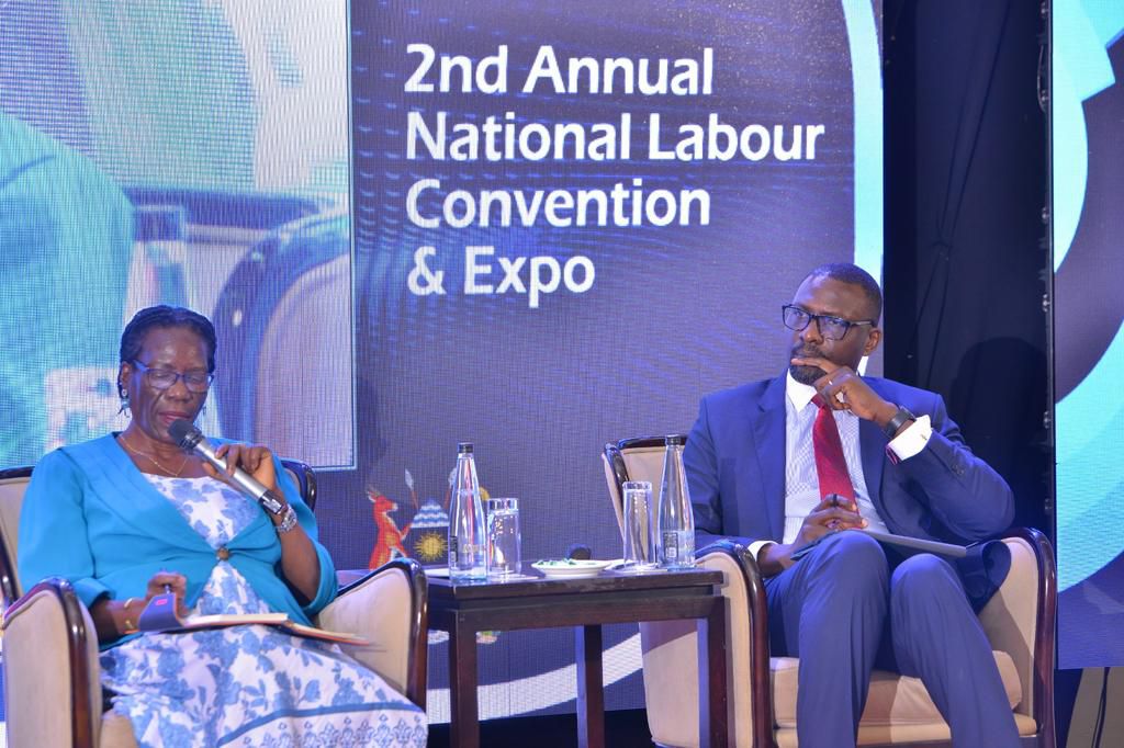 Justice Anthony Wabwire and Grace Nabakooza during a panel discussion
