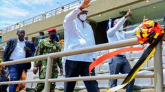 President Yoweri Museveni and business dynamo Hamis Kiggundu, aka Ham, were all smiles at the unveiling of the revamped Nakivubo Stadium