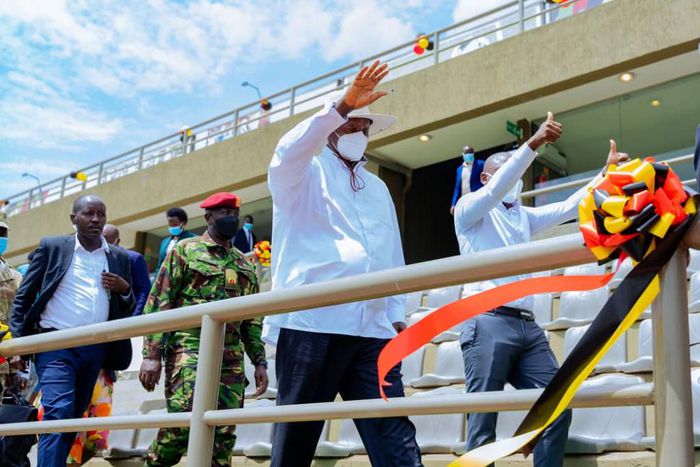 President Yoweri Museveni and business dynamo Hamis Kiggundu, aka Ham, were all smiles at the unveiling of the revamped Nakivubo Stadium