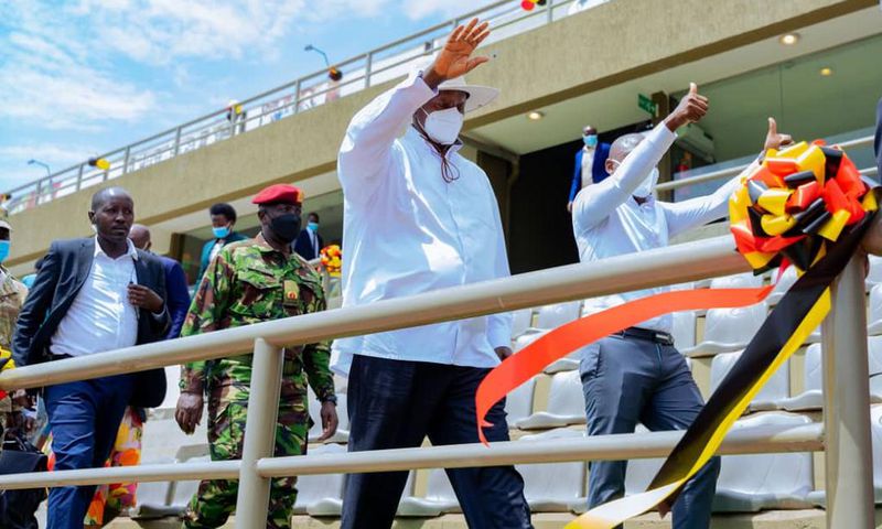 President Yoweri Museveni and business dynamo Hamis Kiggundu, aka Ham, were all smiles at the unveiling of the revamped Nakivubo Stadium